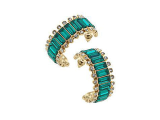 Emerald Rhinestone Baguette Hoop Earrings