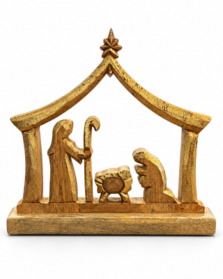 Wood Manger Nativity with Mary, Joseph, and baby Jesus