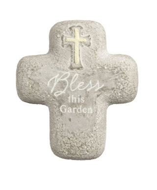Small concrete garden rock with inspirational sentiment