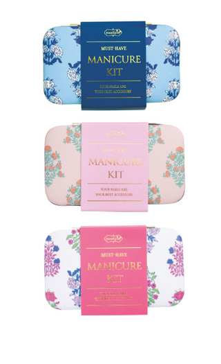 Floral faux leather manicure kit case with nail care tools