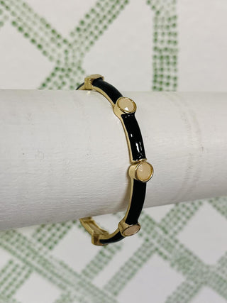Stretchy black and champagne enamel bracelet with gold accents