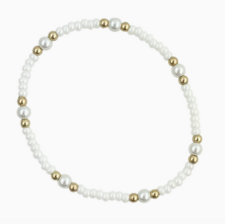 Game Day All White Bracelet with 14k gold filled beads, white Czech glass and glass pearls