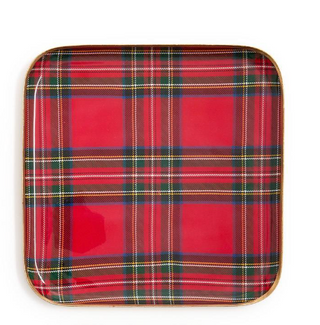 Tartan Decorative Metal Trays in navy, red, white, and green plaid
