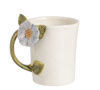 Stoneware flower handle mug with hand-painted floral detail