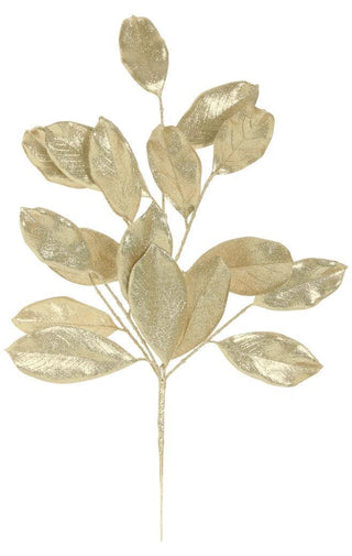 Artificial metallic gold citrus foliage spray with textured leaves for elegant holiday décor.