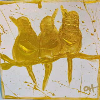 Worry's For the Birds original 6x6 gold bird artwork