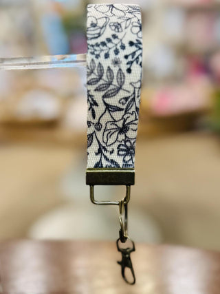 Black & White Flowers Wrist Keychain