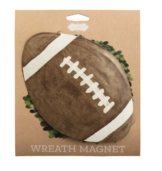 Football Wreath Magnet featuring a football-shaped figural tin charm with a magnetic back for interchangeable seasonal wreath décor.