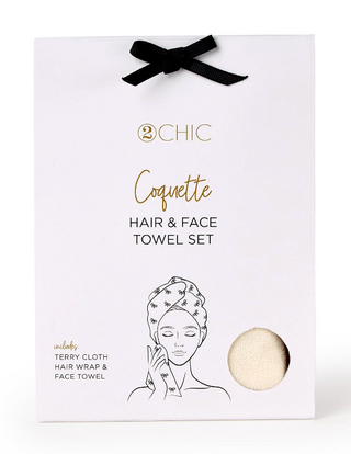 Noir Coquette Terry Cloth Hair Towel Wrap and Face Towel Set