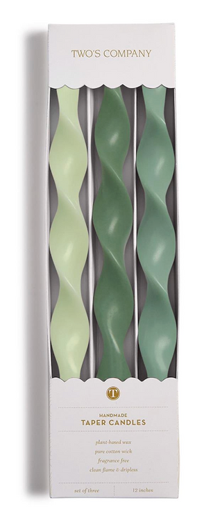 Twist and Glow spiral tapered candles set of three white 12 inch dinner candles