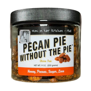 Pecan Pie Without the Pie Jar with sweet glazed pecans in a 9 oz container