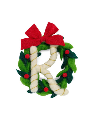 Felt initial wreath ornament with pink bow

Christmas wreath ornament with letter monogram

Festive felt wreath ornament with red berries and bow

Personalized letter ornament in colorful felt wreath

Wool holiday wreath with initial and pink bow