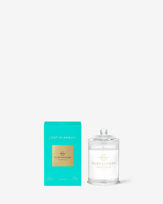 Luxury Glasshouse fragrance Lost in Amalfi candle packaging close-up