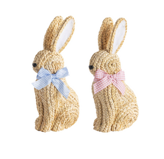 Woven corn husk bunny sitters with ribbon bow accents