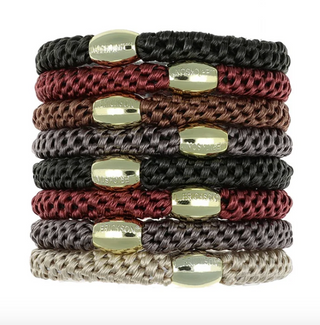 Grab & Go Pony 8 Pack Hair Ties in assorted neutral colors with metallic beads