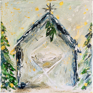 Manger Art original 6x6 nativity painting with gold accents