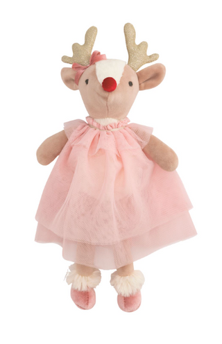 "Assorted holiday plush pals with Santa, reindeer, and Christmas tree designs in rope basket"

"Faux fur and minky Christmas plush toys with weighted seat for seasonal decor"

"Holiday-themed plush Santa, reindeer, and trees in decorative cotton rope basket"