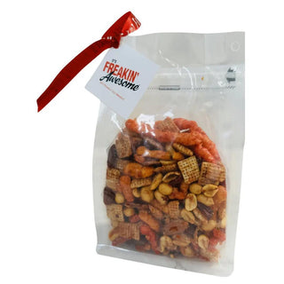 Freakin’ Awesome Mix sweet and spicy snack blend in resealable bag

Caramelized Cheetos snack mix with nuts, cereal, and spice blend

It’s Freakin’ Awesome Mix crunchy sweet heat snack

Gourmet sweet and salty snack mix Freakin’ Awesome bag

Freakin’ Awesome Mix with caramelized chips, Cheetos, and nuts
