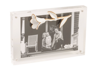Floral acrylic block photo frame with hand-painted resin flower
