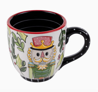 Hand-painted Nutcrackers Jumbo Mug with festive nutcracker design and holly accents

Oversized Christmas mug featuring colorful nutcracker illustrations and black polka dot handle

Nutcracker-themed jumbo holiday mug with red rim and detailed artwork

Ceramic jumbo mug with nutcracker characters and greenery illustrations