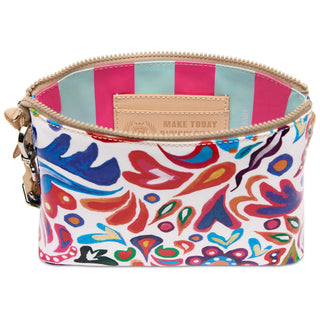 Consuela Bianca Midtown Crossbody bag with colorful printed exterior and woven strap