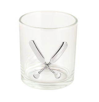 DOF whiskey glass with cast aluminum emblem